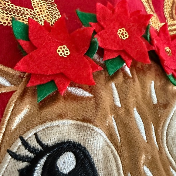 Holiday Festive Red and Green Reindeer Ugly Sweatshirt - Picture 4 of 14